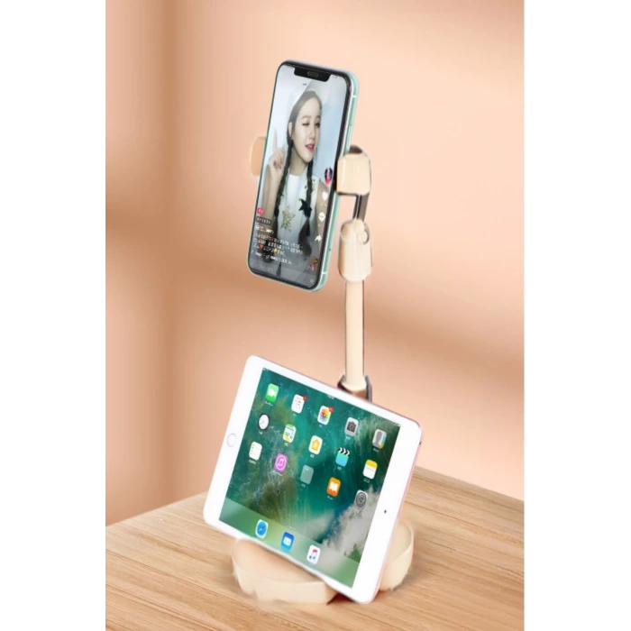İpek Yıldızı® Masa Üstü Tablet ve Telefon Tutucu Plastik Aparat Beyaz Telefon Standı