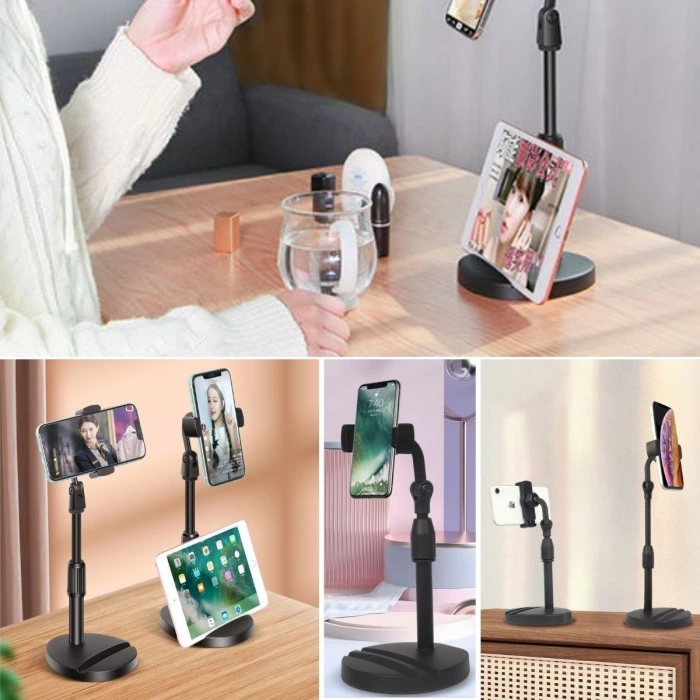 İpek Yıldızı® Masa Üstü Tablet ve Telefon Tutucu Plastik Aparat Siyah Telefon Standı
