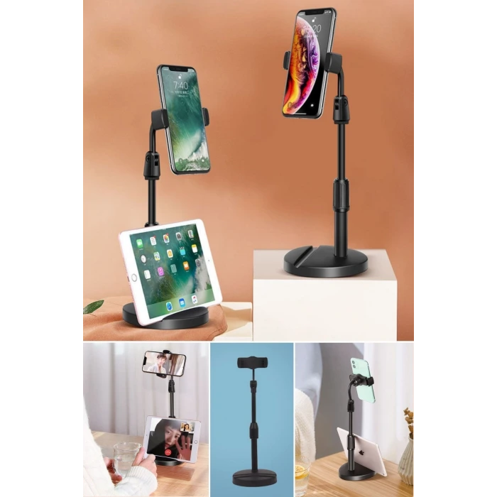 İpek Yıldızı® Masa Üstü Tablet ve Telefon Tutucu Plastik Aparat Siyah Telefon Standı