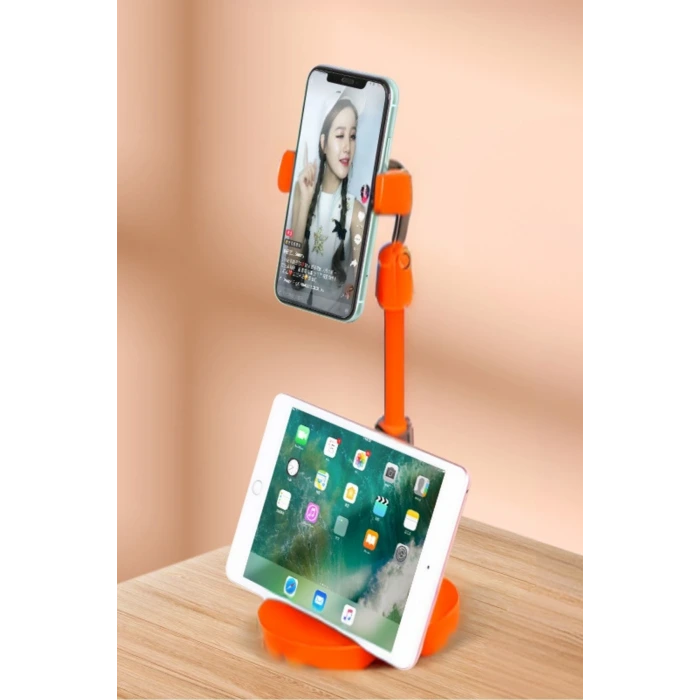 İpek Yıldızı® Masa Üstü Tablet ve Telefon Tutucu Plastik Aparat Turuncu Telefon Standı