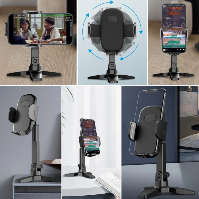 İpek Yıldızı® Masaüstü Telefon Standı 360 Derece Dönebilen Başlıklı Ayaklı Telefon Tripodu