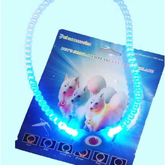 İpek Yıldızı® Mavi Renk Neon Led Işıklı Kedi Köpek Kolyesi (18,5 cm)