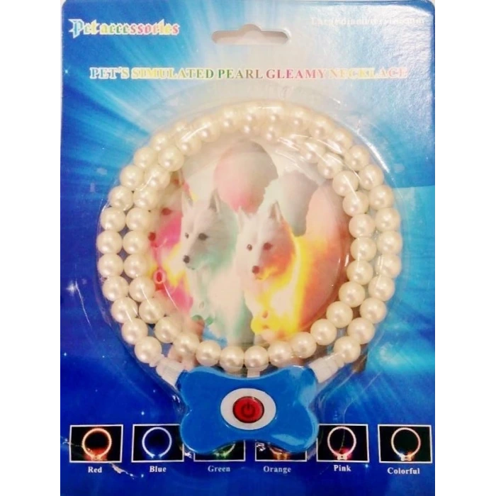 İpek Yıldızı® Mavi Renk Neon Led Işıklı Kedi Köpek Kolyesi (18,5 cm)