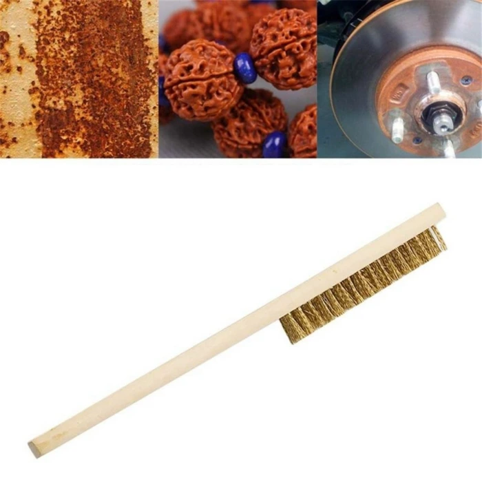 İpek Yıldızı® Metal Telli Fırça Ahşap Saplı Pas Kir Sökme Temizleme Fırçası