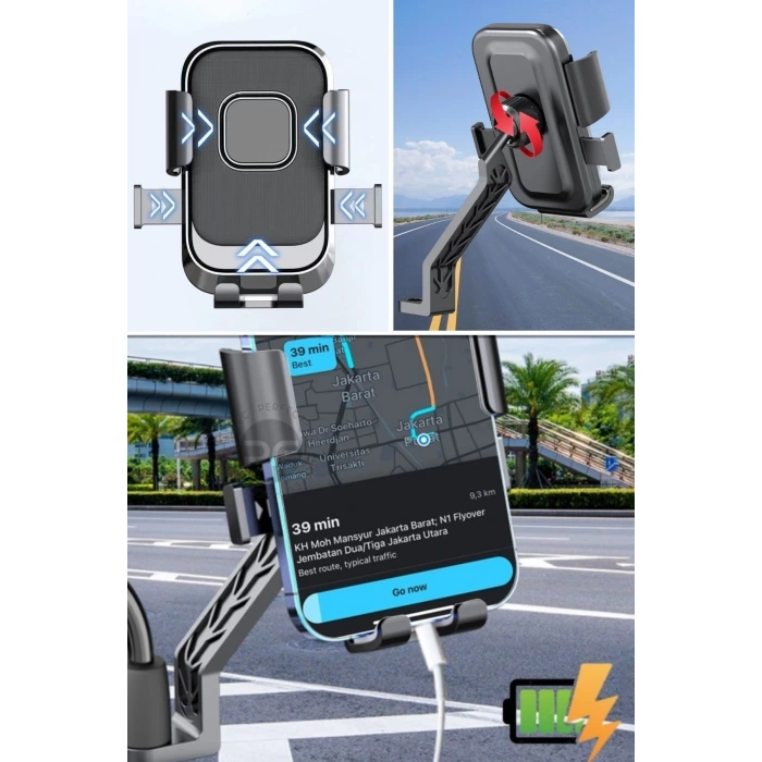 İpek Yıldızı® Motor,Motosiklet,Bisiklet ,Scooter İçin 360 Derece Dönebilen Dikiz Aynası Versiyonu Telefon Tutucu Aparat