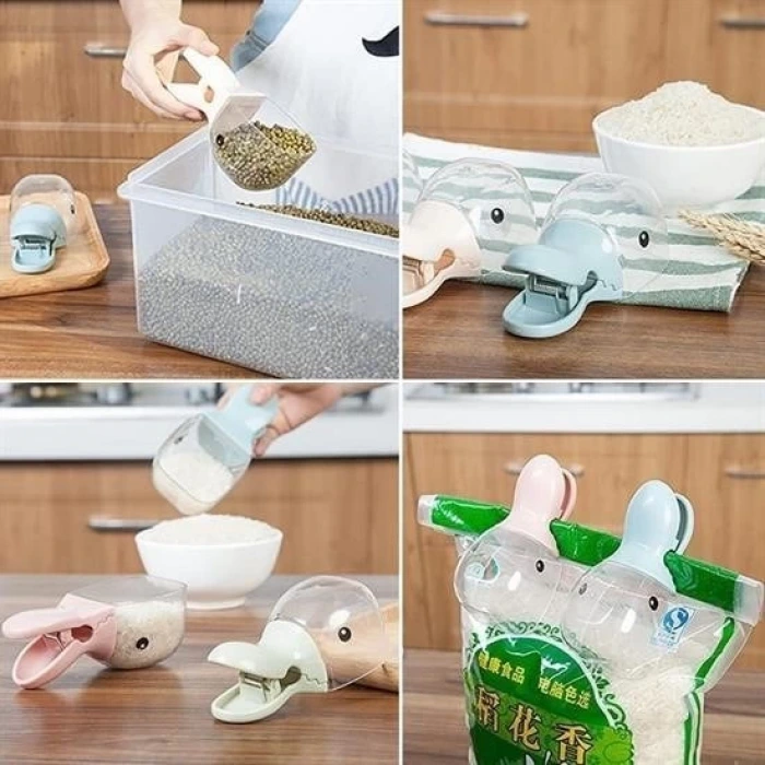 İpek Yıldızı® Ördek Tasarımlı Mandallı Tazelik Koruyan Ölçekli Kuru Mama Kaşığı Mama Ölçeği