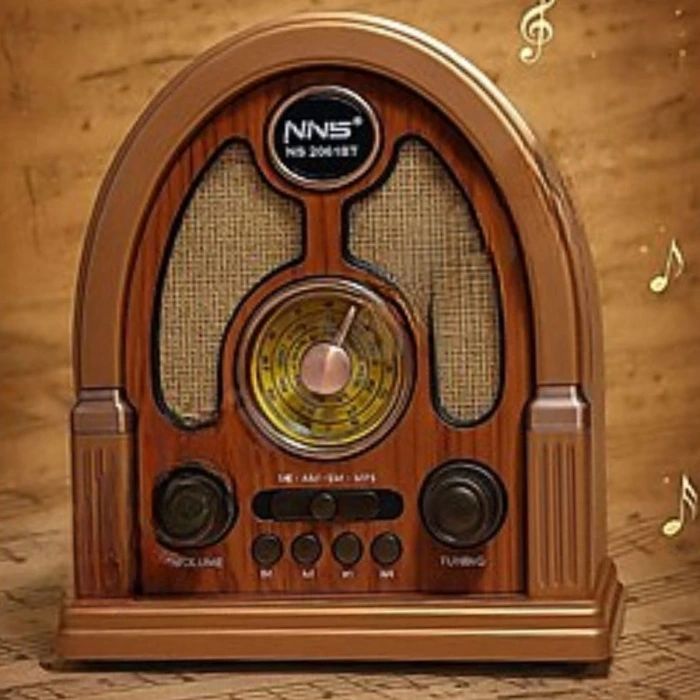 İpek Yıldızı® Orta Boy Kubbe Model Retro Ahşap Tasarım Bluetooth Hoparlörlü Radyo – FM/AM Destekli, Şarjlı ve Taşınabilir Radyo NS-7061