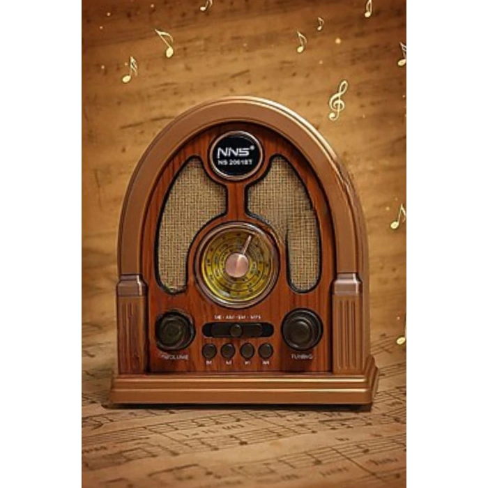 İpek Yıldızı® Orta Boy Kubbe Model Retro Ahşap Tasarım Bluetooth Hoparlörlü Radyo – FM/AM Destekli, Şarjlı ve Taşınabilir Radyo NS-7061