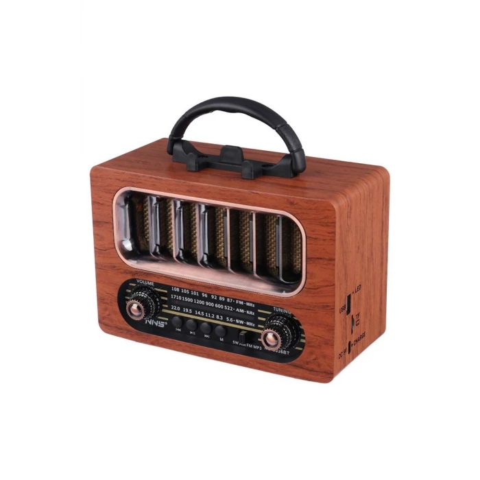 İpek Yıldızı® Orta Boy Retro Ahşap Tasarım Bluetooth Hoparlörlü Radyo – FM/AM Destekli, Şarjlı ve Taşınabiliri Radyo NS-6636