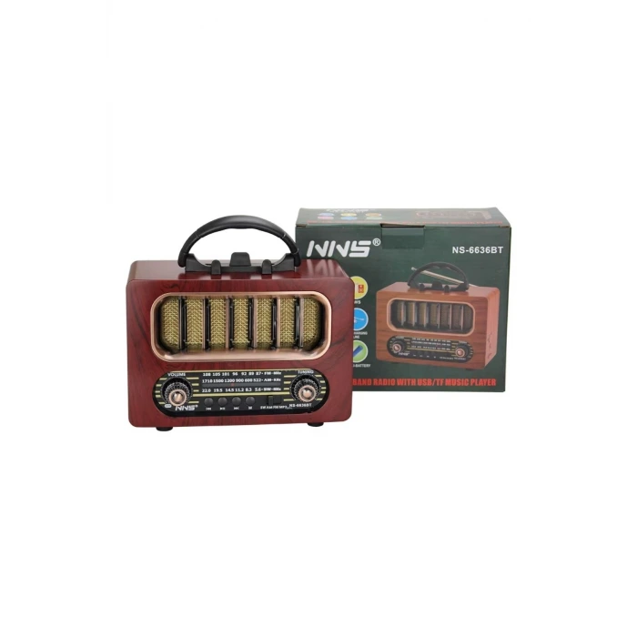 İpek Yıldızı® Orta Boy Retro Ahşap Tasarım Bluetooth Hoparlörlü Radyo – FM/AM Destekli, Şarjlı ve Taşınabiliri Radyo NS-6636
