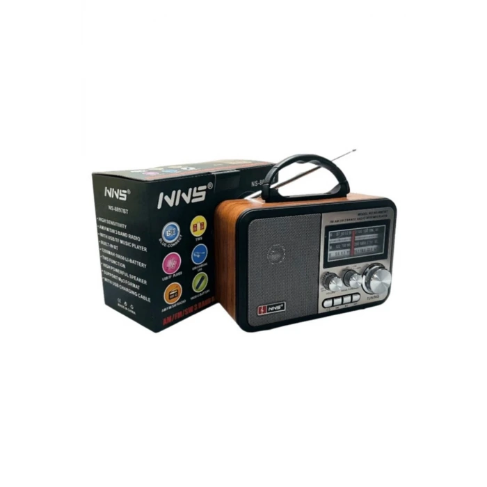 İpek Yıldızı® Orta Boy Retro, Nostaljik, Ahşap Tasarım Bluetooth Hoparlörlü, Şarjlı, Taşınabilir FM/AM Destekli Radyo NS-8897