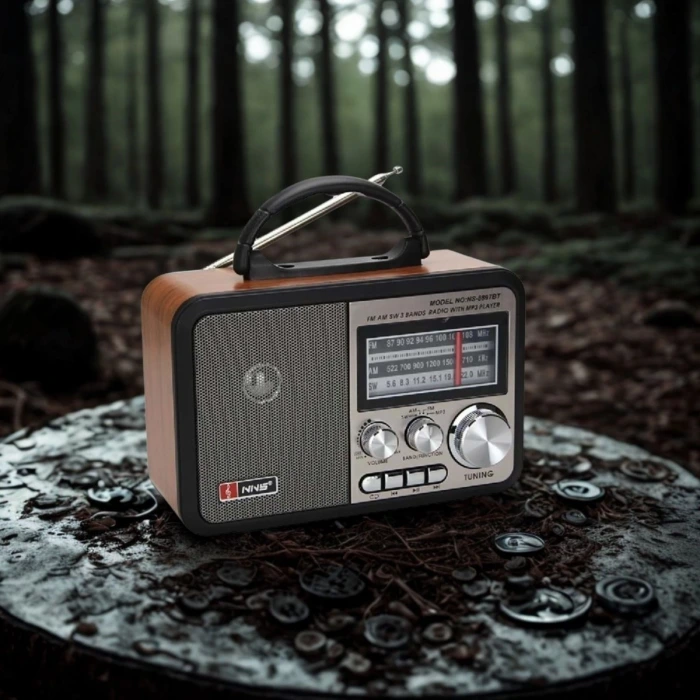 İpek Yıldızı® Orta Boy Retro, Nostaljik, Ahşap Tasarım Bluetooth Hoparlörlü, Şarjlı, Taşınabilir FM/AM Destekli Radyo NS-8897