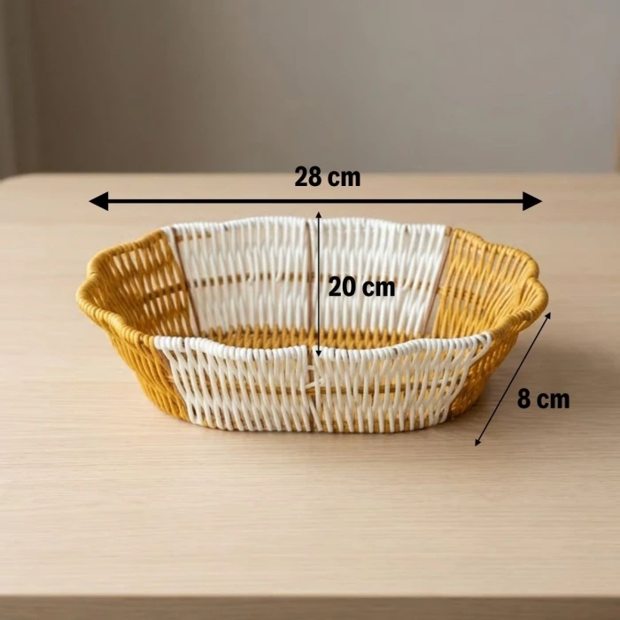 İpek Yıldızı® Oval Çift Renkli Plastik Rattan Ekmek ve Meyve Sepeti - Çok Amaçlı Banyo ve Mutfak Düzenleyici - Yıkanabilir Dekoratif Tezgâh Üstü Organ