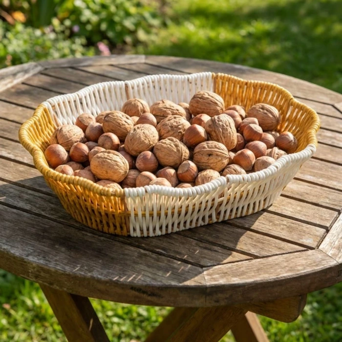 İpek Yıldızı® Oval Çift Renkli Plastik Rattan Ekmek ve Meyve Sepeti - Çok Amaçlı Banyo ve Mutfak Düzenleyici - Yıkanabilir Dekoratif Tezgâh Üstü Organ