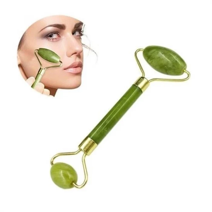 İpek Yıldızı® Özel Süngerli Kutusunda Kırılmaz Çift Taraflı 2li Cilt Yüz Masaj Aleti Jade Roller Yeşim Taş