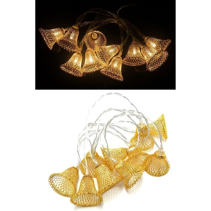 İpek Yıldızı® Parti ve Özel Gün Dekorasyonu Çan Şeklinde Metal Şerit Led Işık