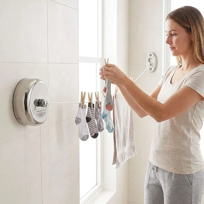 İpek Yıldızı® Paslanmaz Çelik Geri Çekilebilir Çamaşır İpi – Duvar Tipi Duvara Monte Banyo,Balkon,Bahçe Çamaşır Kurutma Askısı