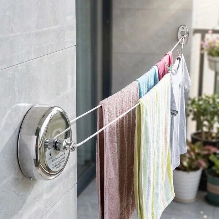 İpek Yıldızı® Paslanmaz Çelik Geri Çekilebilir Çamaşır İpi – Duvar Tipi Duvara Monte Banyo,Balkon,Bahçe Çamaşır Kurutma Askısı