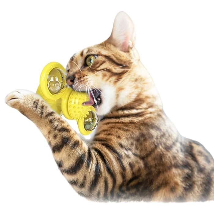 İpek Yıldızı® Pet Malzemeleri Vantuzlu Fırıldak Toplu Dönen Şeffaf Depo Tasarım İnteraktif Kedi Oyuncağı