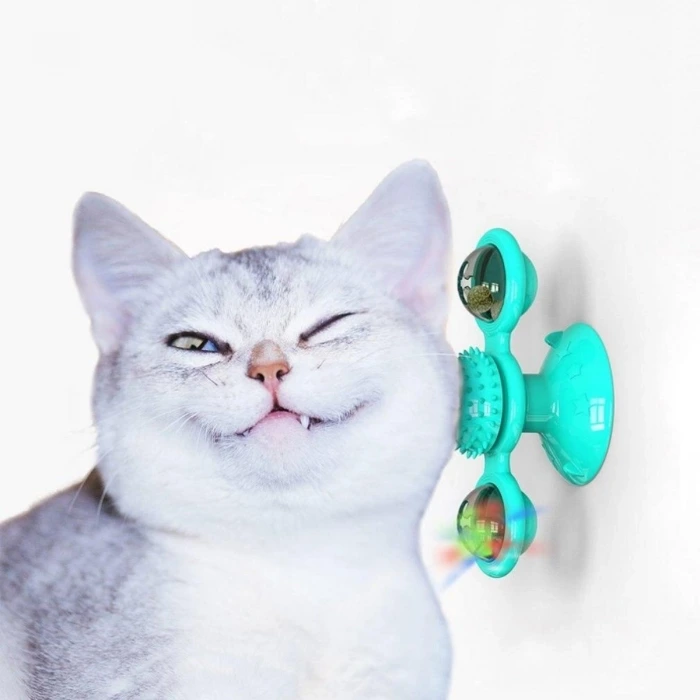 İpek Yıldızı® Pet Malzemeleri Vantuzlu Fırıldak Toplu Dönen Şeffaf Depo Tasarım İnteraktif Kedi Oyuncağı