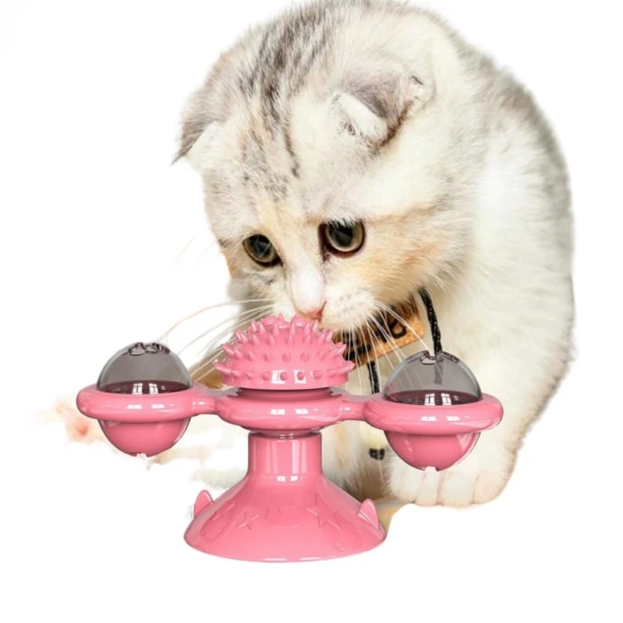 İpek Yıldızı® Pet Malzemeleri Vantuzlu Fırıldak Toplu Dönen Şeffaf Depo Tasarım İnteraktif Kedi Oyuncağı