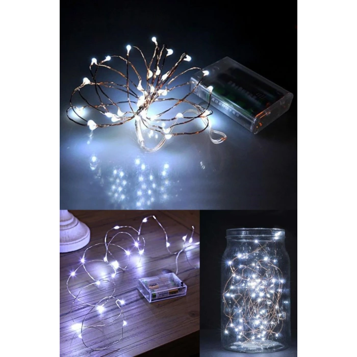 İpek Yıldızı® Pilli 5 metre Dekoratif Peri Led Beyaz Aydınlatma Süsleme Lambası