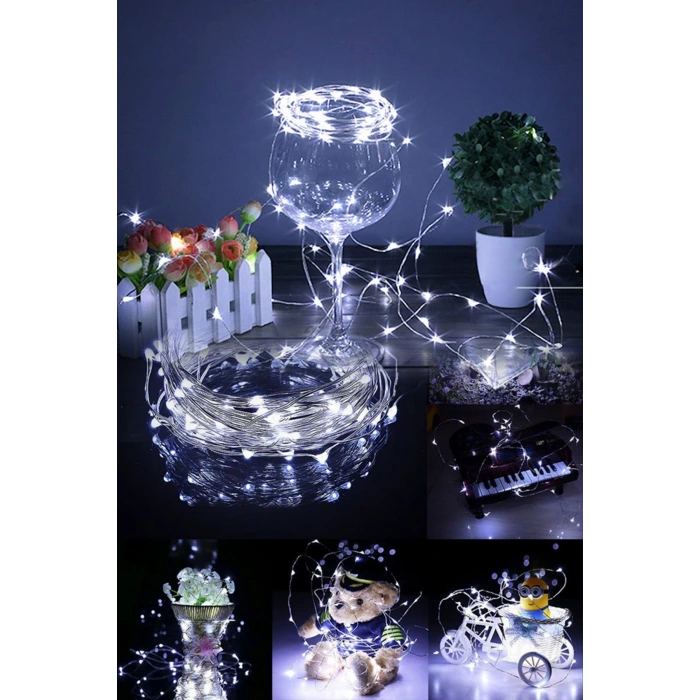 İpek Yıldızı® Pilli 5 metre Dekoratif Peri Led Beyaz Aydınlatma Süsleme Lambası