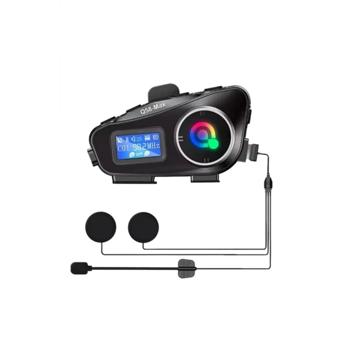 İpek Yıldızı® Q58 Motorsikletler İçin Fener Özellikli SD Kart Bölümlü LCD Ekranlı Kablosuz Bluetooth Kulaklıklı – Suya Dayanıklı Kask Kulaklığı