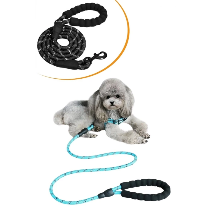 İpek Yıldızı® Reflektörlü Fosforlu Köpek Gezdirme Halatı Tasma Kayışı Metal Kancalı 130 cm