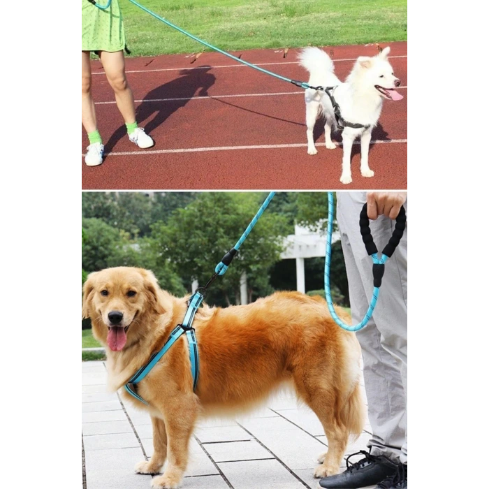 İpek Yıldızı® Reflektörlü Fosforlu Köpek Gezdirme Halatı Tasma Kayışı Metal Kancalı 130 cm