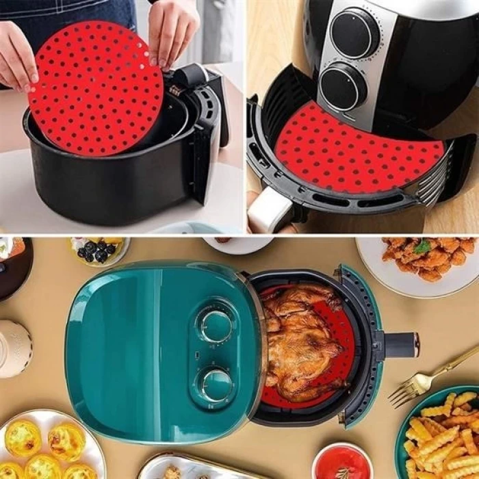 İpek Yıldızı® Renkli Isıya Dayanıklı Yıkanılabilir Silikon Fırın Ve Airfryer Yuvarlak Pişirme Matı 20 Cm