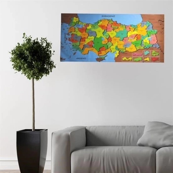 İpek Yıldızı® Renkli Türkiye Haritası Manyetik Yapıştırıcı Gerektirmeyen Duvar Stickerı 118 CM * 56 CM