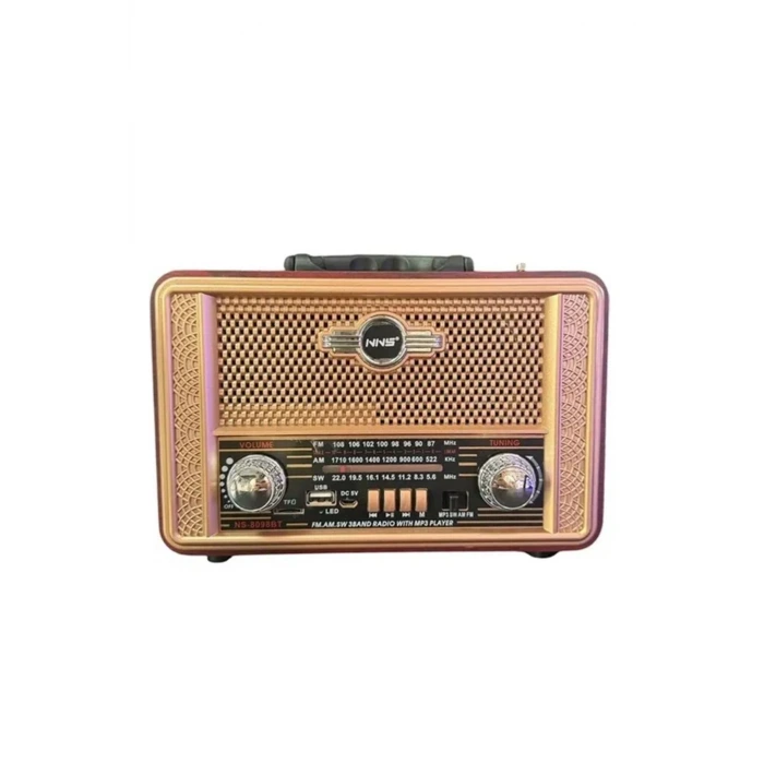 İpek Yıldızı® Retro, Nostaljik, Ahşap Tasarım Bluetooth Hoparlörlü, Şarjlı, Taşınabilir Otantik Tasarımlı FM/AM Destekli Radyo NS8098