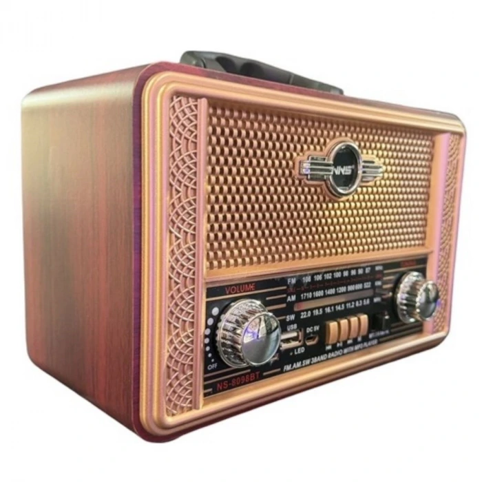 İpek Yıldızı® Retro, Nostaljik, Ahşap Tasarım Bluetooth Hoparlörlü, Şarjlı, Taşınabilir Otantik Tasarımlı FM/AM Destekli Radyo NS8098