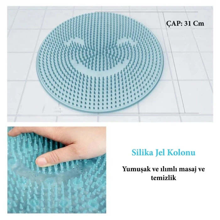 İpek Yıldızı® Silikon Fırçalı Banyo Masaj Matı ve  Ayaklar için Topuk Masaj Paspası
