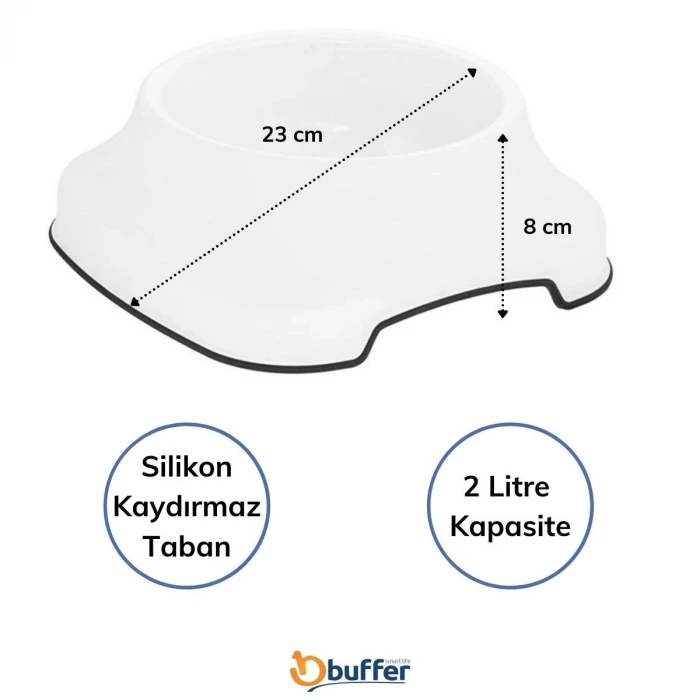 İpek Yıldızı® Silikon Kaydırmaz Taban Plastik Kedi ve Köpek Mama ve Su Kabı 2 L