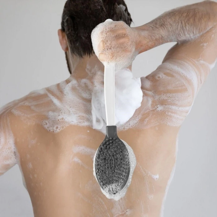 İpek Yıldızı® Silikon Masajlı Uzun Saplı Vücut Masaj Fırçası Banyo Sırt Kesesi Saplı Yumuşak Fırça
