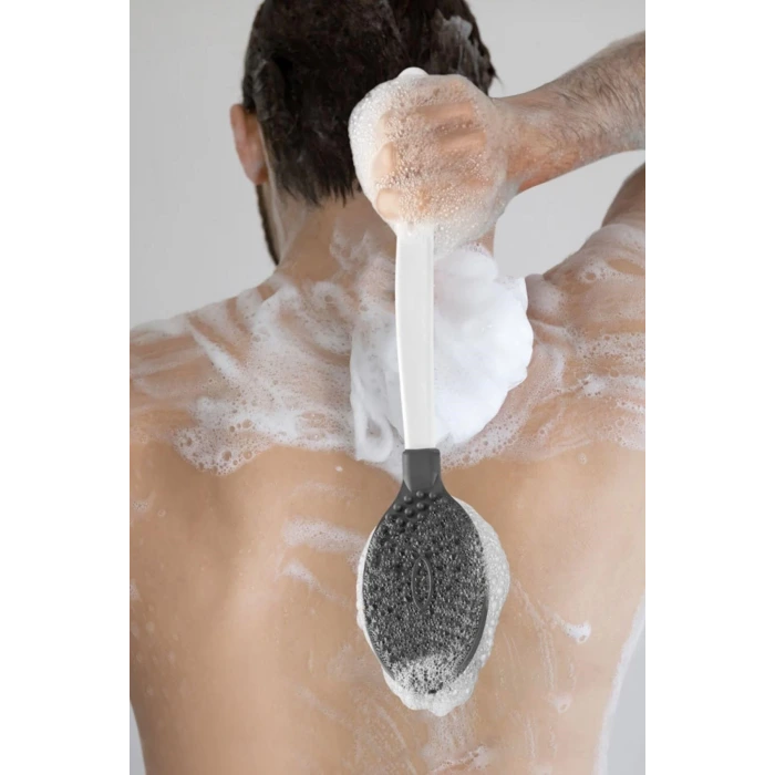 İpek Yıldızı® Silikon Masajlı Uzun Saplı Vücut Masaj Fırçası Banyo Sırt Kesesi Saplı Yumuşak Fırça