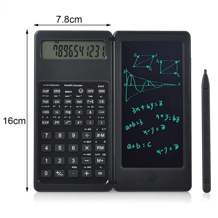 İpek Yıldızı® Silinebilir LCD Yazı Tabletli,Kalemli Katlanabilir Bilimsel Hesap Makinesi