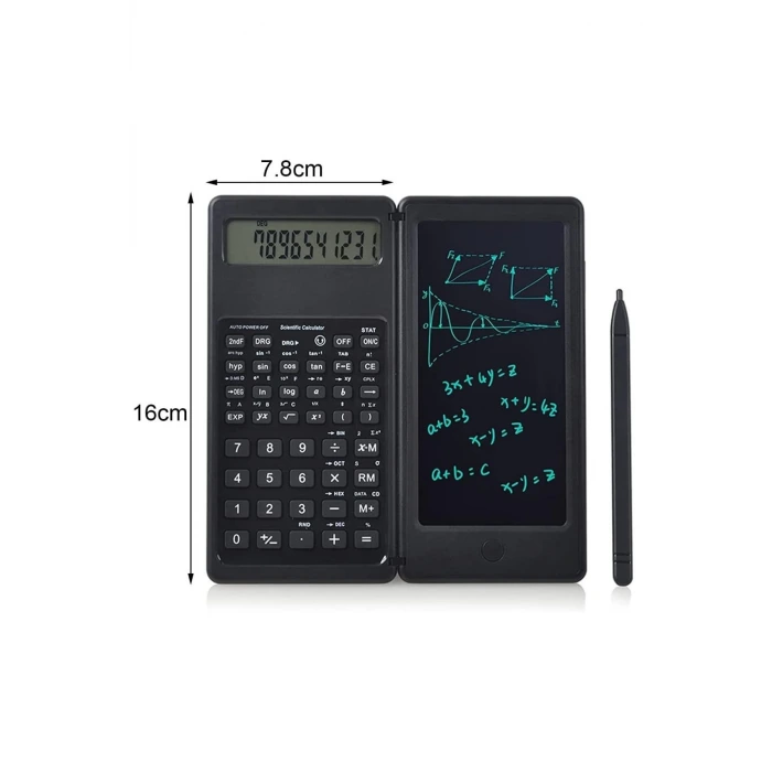 İpek Yıldızı® Silinebilir LCD Yazı Tabletli,Kalemli Katlanabilir Bilimsel Hesap Makinesi