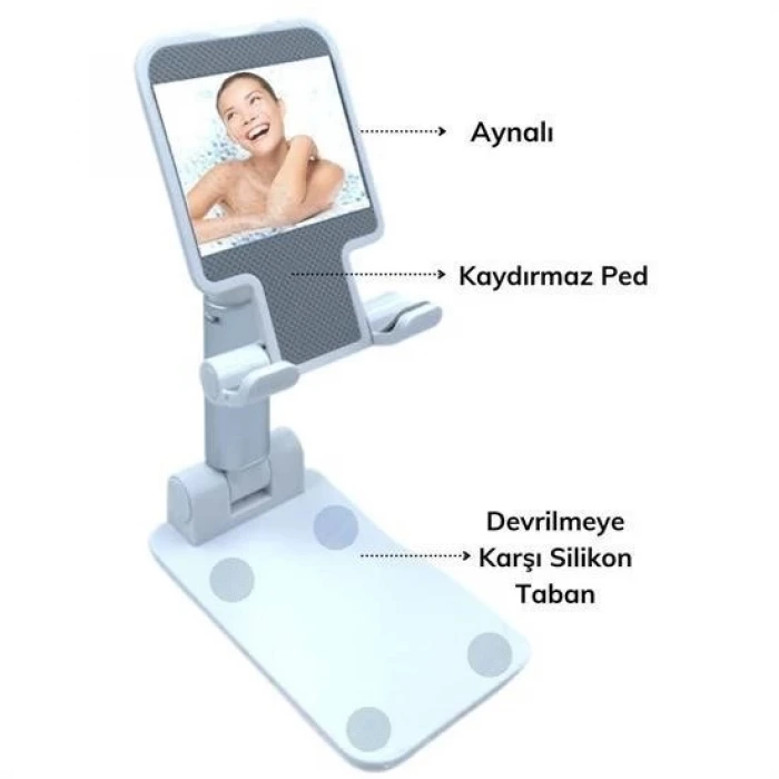 İpek Yıldızı® Siyah Aynalı Cep Telefonu Sabitleyici Stand Katlanabilir Ayarlanabilir Telefon Standı