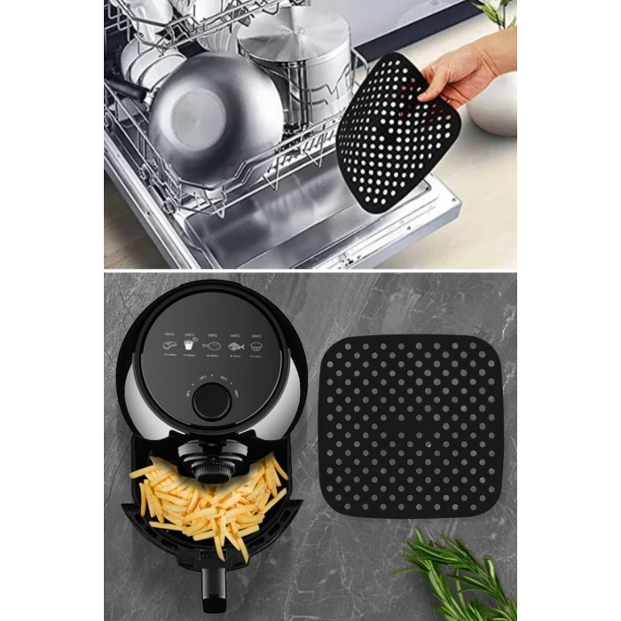 İpek Yıldızı® Siyah Isıya Dayanıklı Yıkanılabilir Silikon Fırın Ve Airfryer Kare Model Pişirme Matı 21,5 Cm