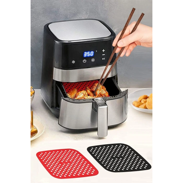 İpek Yıldızı® Siyah Isıya Dayanıklı Yıkanılabilir Silikon Fırın Ve Airfryer Kare Model Pişirme Matı 21,5 Cm