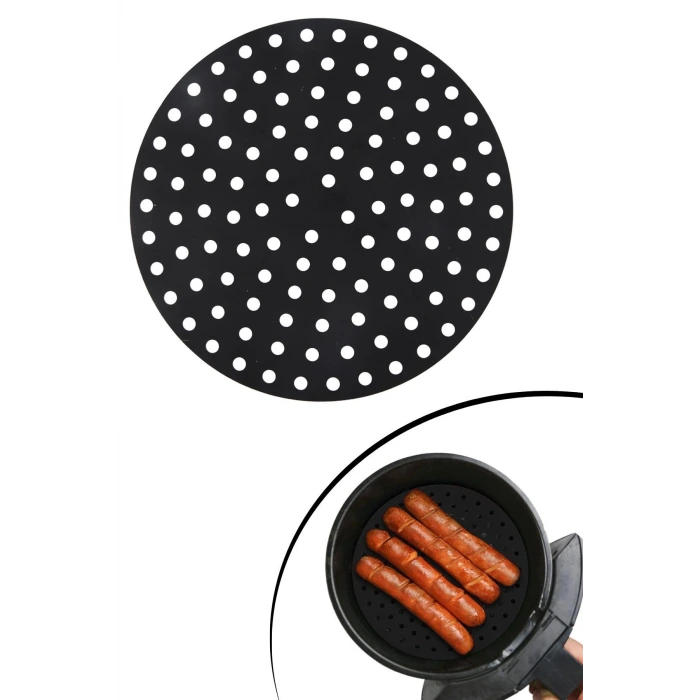 İpek Yıldızı® Siyah Isıya Dayanıklı Yıkanılabilir Silikon Fırın Ve Airfryer Yuvarlak Model Pişirme Matı 20 Cm