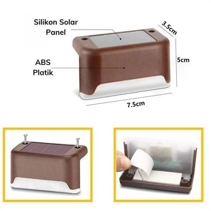 İpek Yıldızı® Solar Güneş Enerjili Şarj Edilen Köşebent Merdiven Veranda Bahçe Yolu Led Lamba Işık 4 Adet