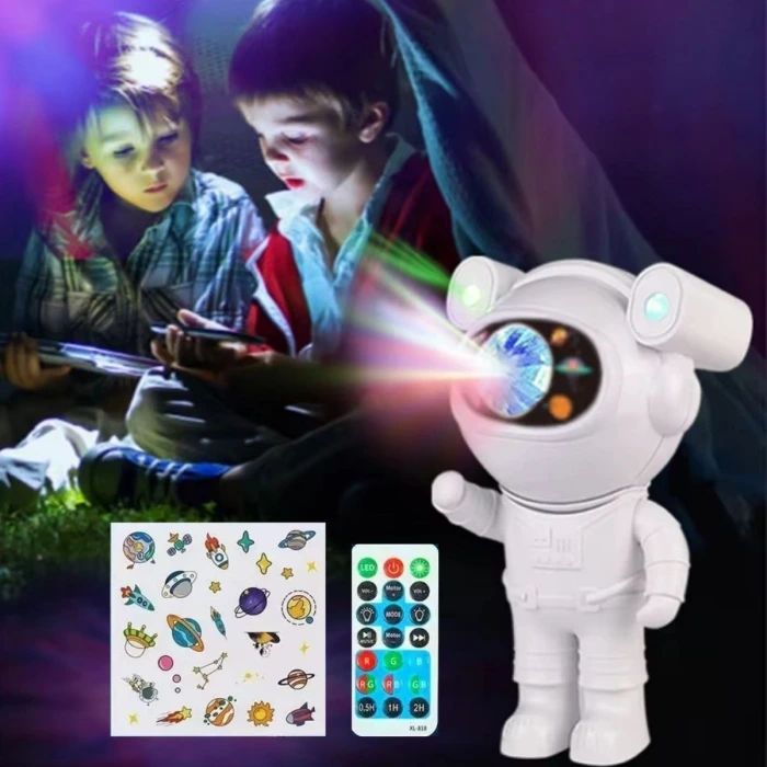 İpek Yıldızı® Stickerlı ,Kumandalı ASTRONOT Model Gece Lambası