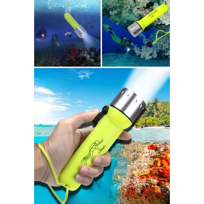 İpek Yıldızı® Süper Parlak LED Su Altı Dalış Feneri – Taşınabilir, Su Geçirmez ve Darbeye Dayanıklı El Feneri