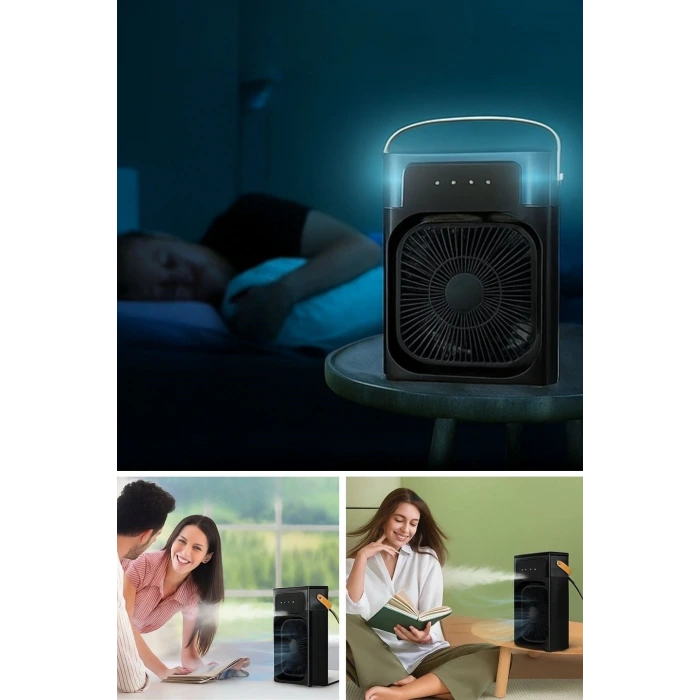 İpek Yıldızı® Taşınabilir 3 Farklı Mod Ayarlı 7 Farklı Led Işıklı Sulu Soğutmalı Taşınabilir Masaüstü USB Fan Vantilatör