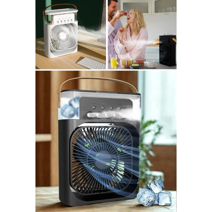 İpek Yıldızı® Taşınabilir 3 Farklı Mod Ayarlı 7 Farklı Led Işıklı Sulu Soğutmalı Taşınabilir Masaüstü USB Fan Vantilatör