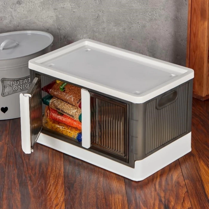 İpek Yıldızı® Tek Katlı Çift Kapaklı Demonte Mutfak ve Banyo Düzenleyici Plastik Raf-Antrasit